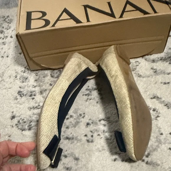 Banana Republic 8 Jute Woven Linen Ballet Flats Navy Blue bow EUC - Picture 6 of 8